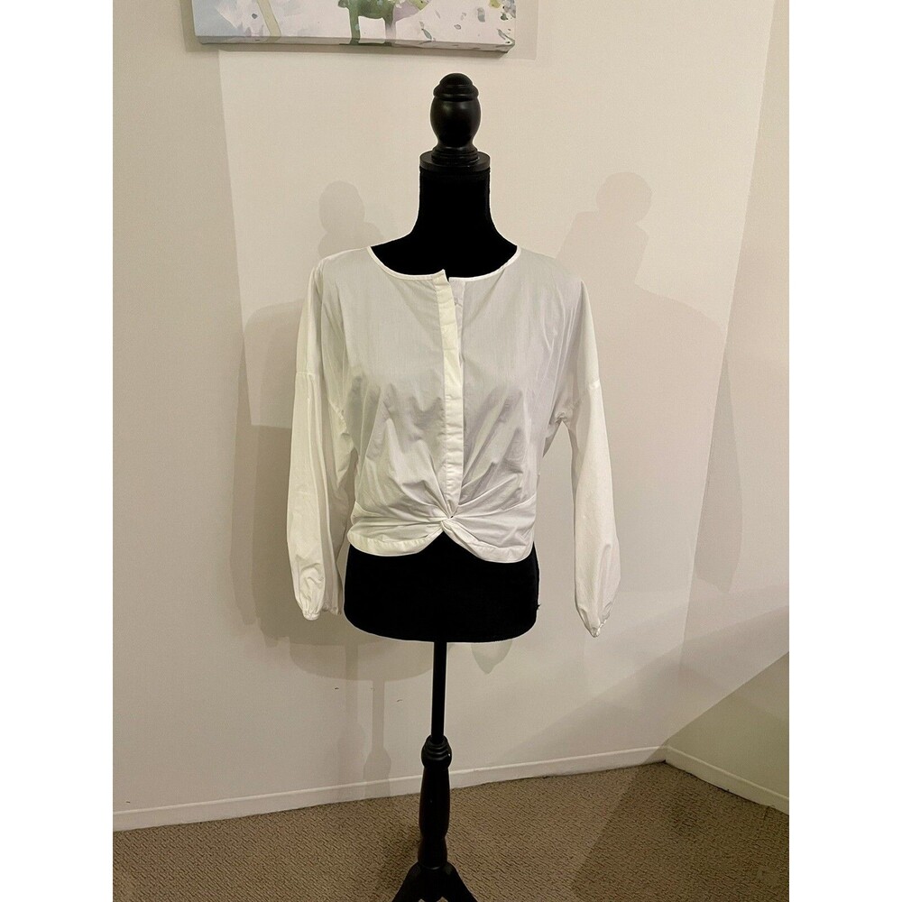 BP Women's White Button Down Twist Front Crop Top Long Sleeve Size M
